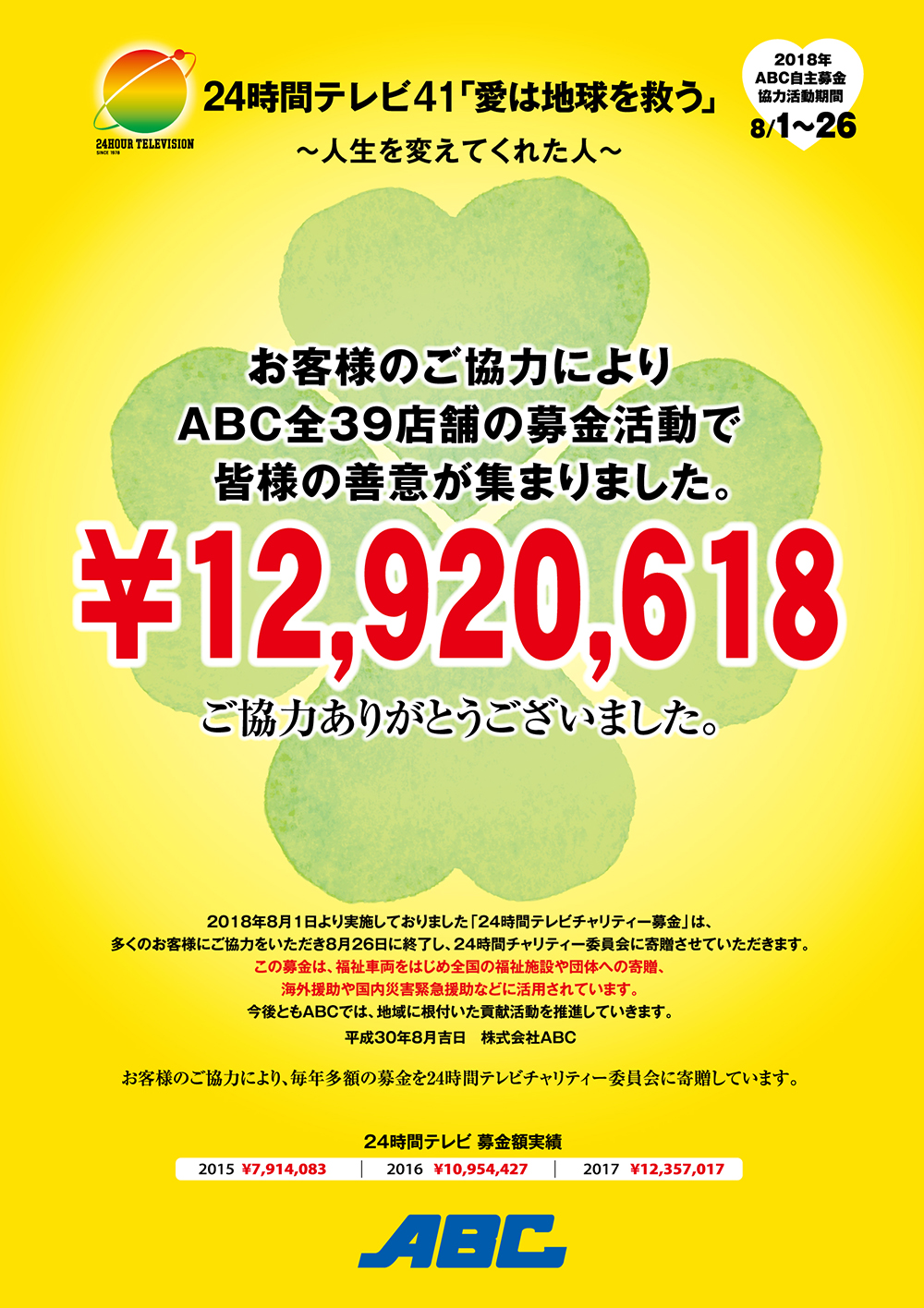 24時間テレビ41 自主募金活動に協力致しました 株式会社abc